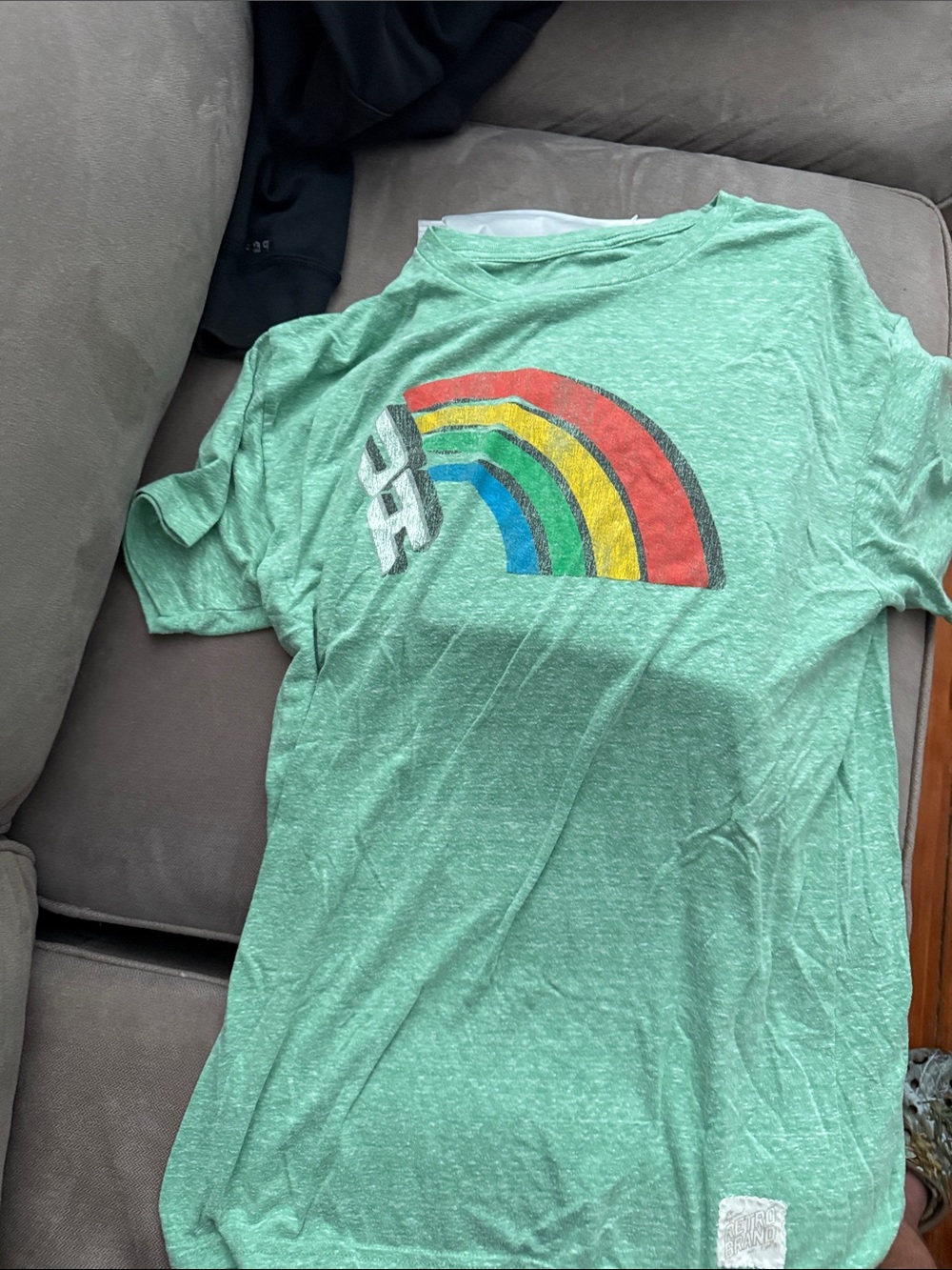 Original Retro Brand Mint Green Kids Short Sleeve Tee with Rainbow Graphic